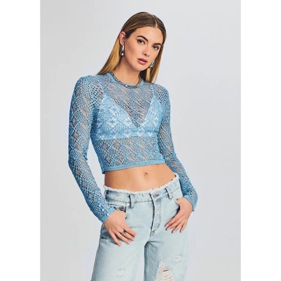 SER.O.YA Parley Crochet Top in Sky Blue XS-Small New Knit Sweater Womens - Picture 1 of 16